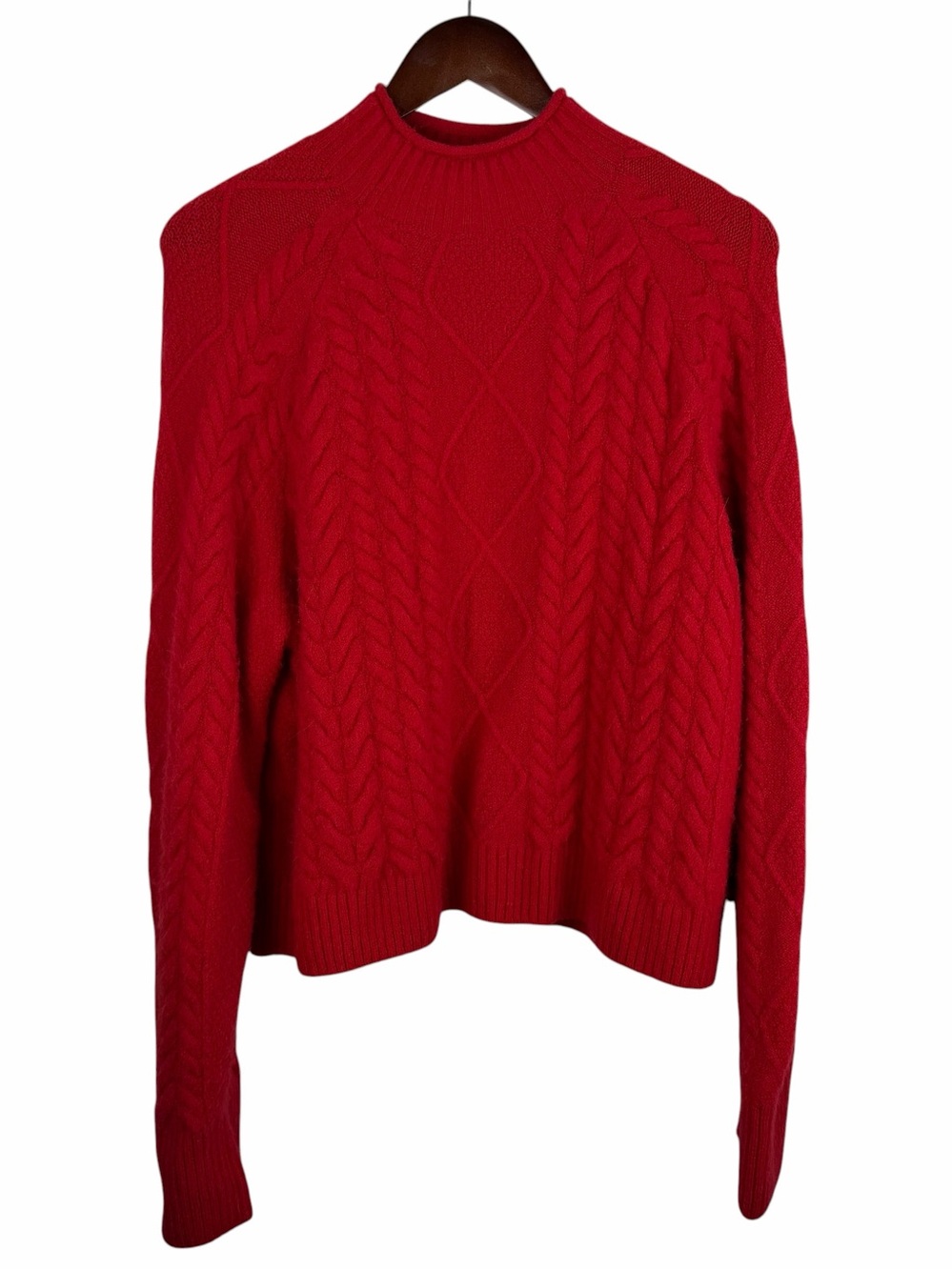 J. Crew | Red Cable Knit Mock Neck Alpaca Wool Blend Sweater